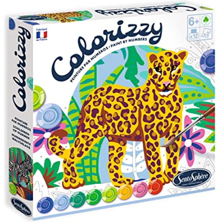 Sentosphère 3904511 Colorizzy, Malen nach Zahlen, Malset für Kinder, Zebra und Leopard, Bastelset, Kreativ-Set, DIY