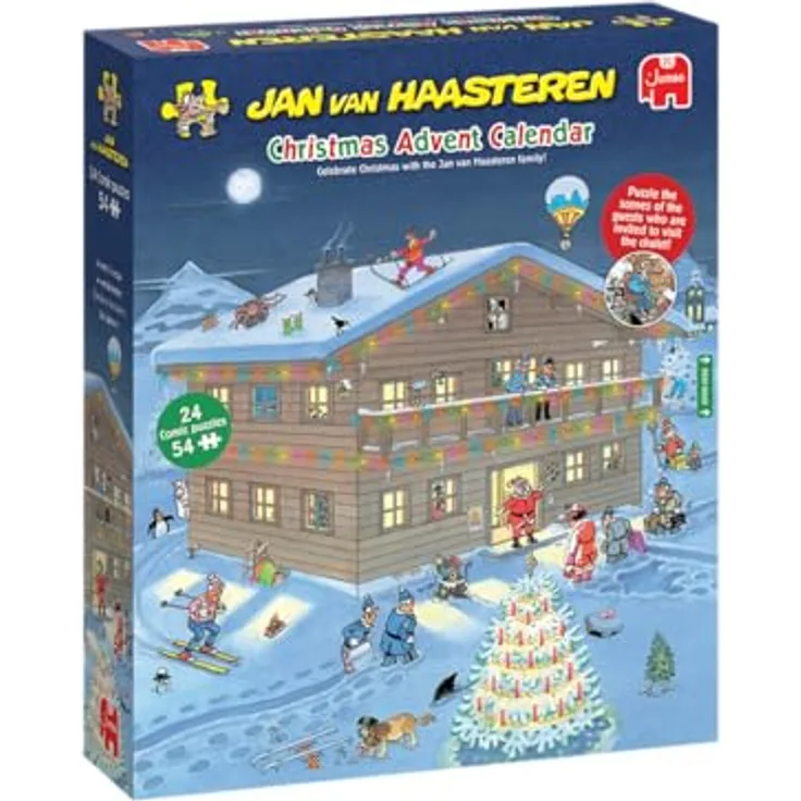 Jan van Haasteren Adventskalender 2025, Weihnachtspuzzle mit 24 x 54 Teilen aus recyceltem Karton, festliche Szenen für Erwachsene