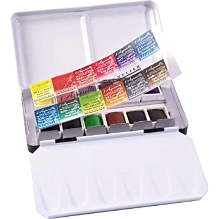 Sennelier Aquarell Zinn Metallic 12-teilig Pocket Set, praktische Farbpalette im Kofferformat – Bild 2