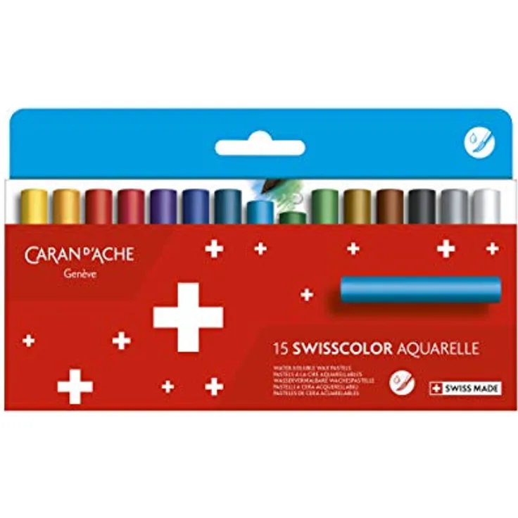Caran d'Ache 7502.815 Swisscolor wasservermalbare Wachs-Pastell Farbstifte, 15 Stück bunt