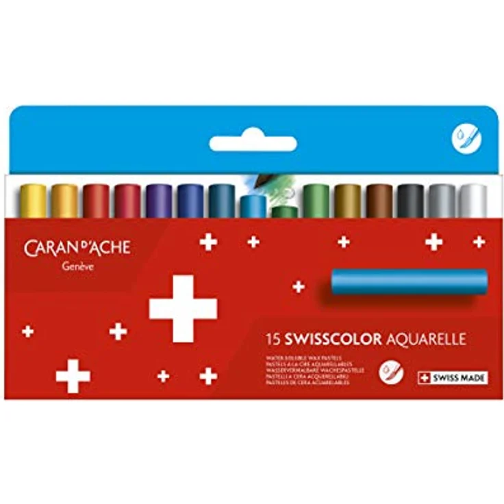 Caran d'Ache 7502.815 Swisscolor wasservermalbare Wachs-Pastell Farbstifte, 15 Stück bunt – Bild 1