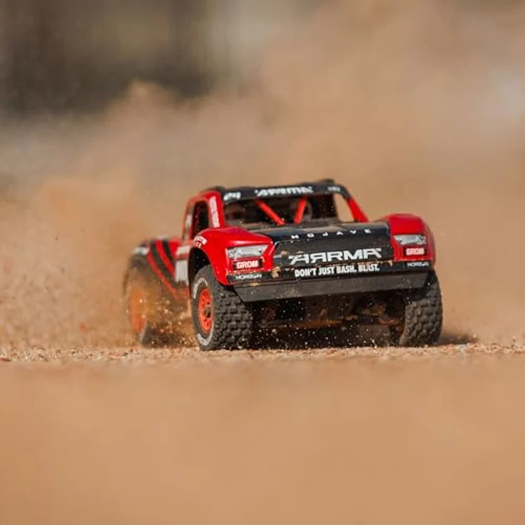 ARRMA Mojave Grom Ferngesteuertes Auto, RC Auto 1/18, bürstenloser Motor über 30 km/h, inkl. Akku und Zubehör, Rot-Schwarz – Bild 5