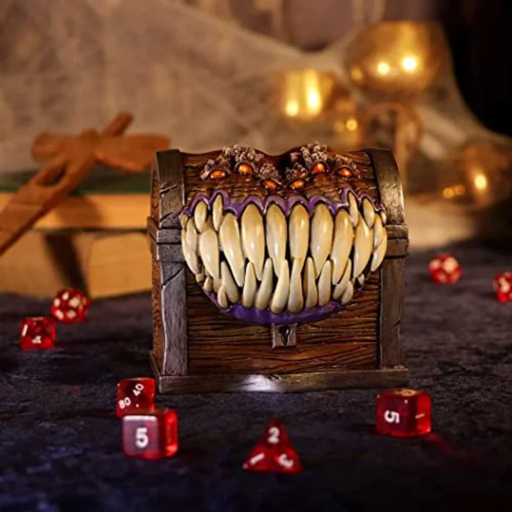 Nemesis Now Dungeons & Dragons Aufbewahrungsbox Mimic Box, handgefertigt aus hochwertigem Resin, lila Innenraum, designte als Mimic mit 6 Augen und Fangzähnen – Bild 2