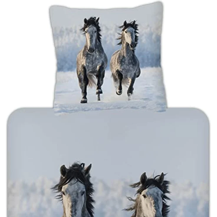ESPiCO Bettwäsche Trendy Bedding Schneepferde Grau Hengst Stute Tiermotiv Wildpferde Wildtiere Flanell, Größe:135 cm x 200 cm – Bild 2