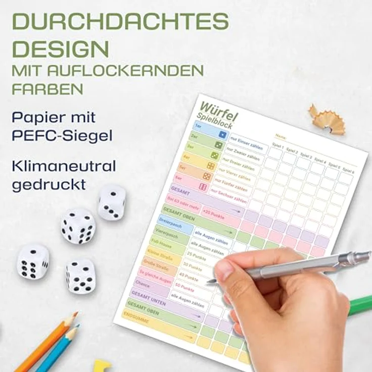 PICTALOO Würfelspiel Block DIN A5, bunter Spielblock mit extra großen Feldern, ideal für Senioren und Kinder, 50 Blatt für 300 Spiele – Bild 5