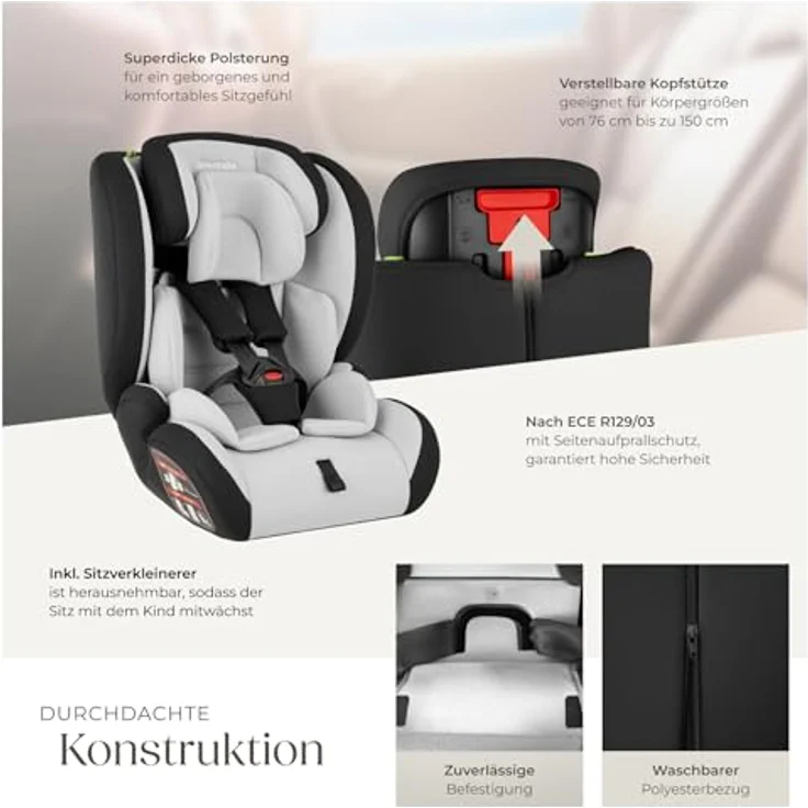 tectake Autokindersitz Sophie, i-Size mit 5-Punkt-Gurt, für 9-36 kg, höhenverstellbare Kopfstütze, ab 15 Monate, optimaler Komfort, schwarz – Bild 3