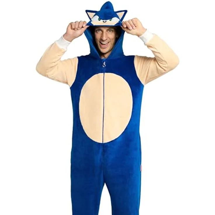 Konjac Sponge Sonic The Hedgehog Onesie (XXL), Kapuzenoverall aus weichem Fleece mit durchgehendem Reißverschluss und Seitentaschen – Bild 2