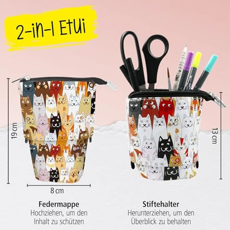 Online X-Pand 2-in-1 Federmäppchen & Stifteköcher, Katzen-Motiv, 3 Innenfächer, wasserabweisend, Pop Up Pencil Case für Schule & Büro – Bild 2