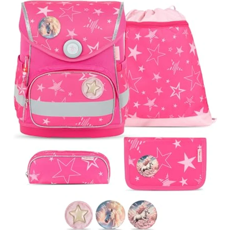 Belmil Compact Schulranzen Set, ergonomisch mit Brustgurt, Magnetverschluss und reflektierenden Elementen, 5-tlg. – Bild 1