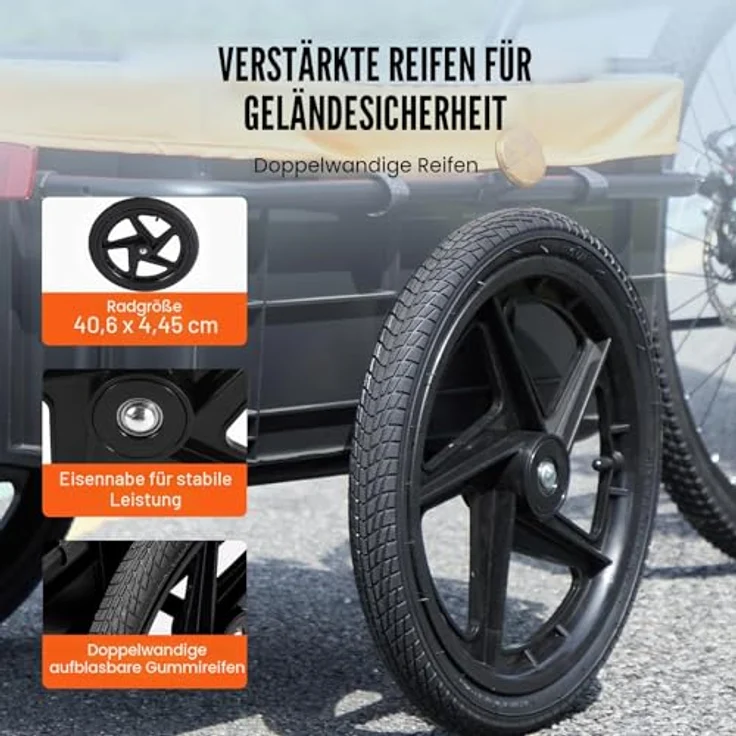 VEVOR Fahrradanhänger, Transportanhänger mit 40 kg Tragkraft, faltbar, wasserdichte Abdeckung, Universalkupplung, 40,6 cm Räder, passend für 640-711 mm Fahrradräder – Bild 4