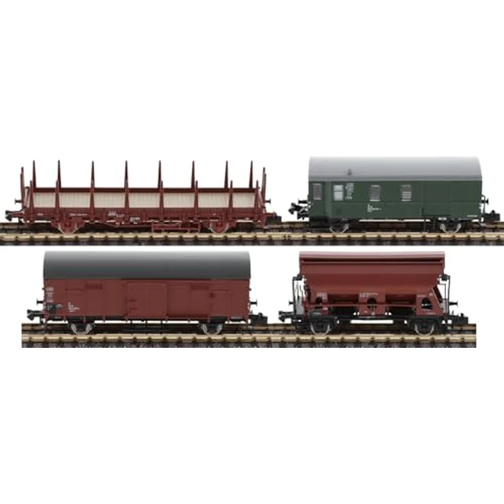 Fleischmann 6660044 N 4er-Set Güterwagen der DB, Modelleisenbahn-Wagen mit verschiedenen Güterwagen-Typen – Bild 1