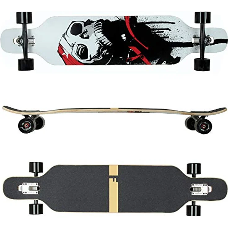 FunTomia Flex2 bis 84kg - Camber Longboard (weiß Skull - Ahornholz) – Bild 2