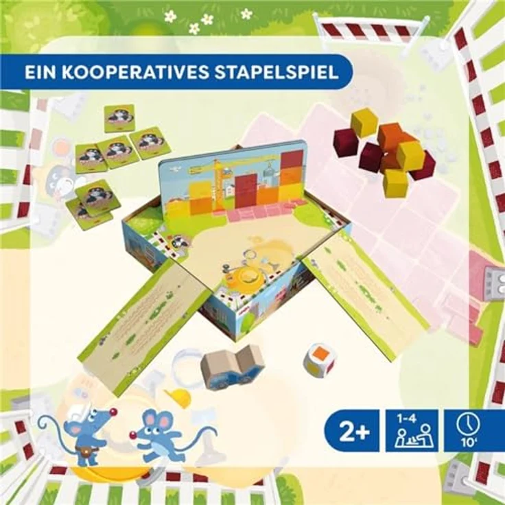HABA Meine ersten Spiele – Stein auf Stein – Kreatives Regelspiel mit 3D-Spielkulisse und 12 Stapelsteinen für 1–4 Kinder ab 2 Jahren – Bild 2