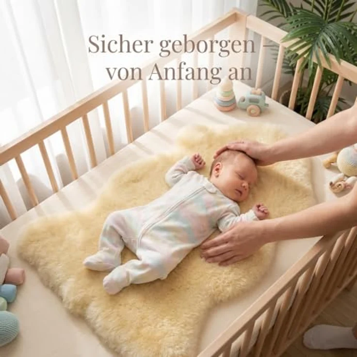 Baby Lammfell LANABEST. Premium Qualität, fabrikfrisch, schadstoffarm. Medizinische Gerbung, 30°C waschbar. Öko-Tex. Deutsches Merino Schaffell. Als Babyfell oder für den Kinderwagen. Geschenkqualität. Länge ca. 70 cm – Bild 5