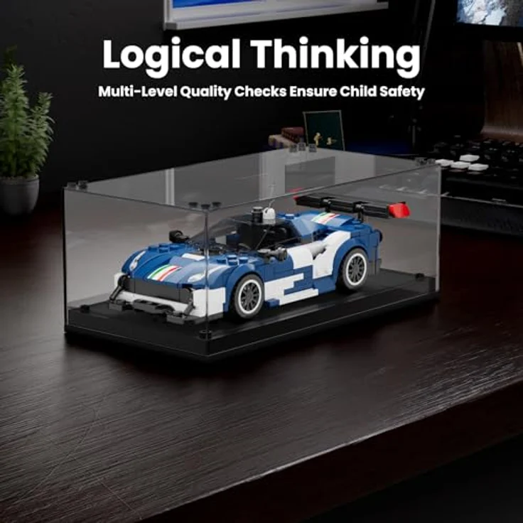 Mould King 27086 Technik Speed Champion Rennwagen F488GT3, Klemmbausteine Set mit 410 Teilen und Acryl Vitrine für Jugendliche und Erwachsene – Bild 3