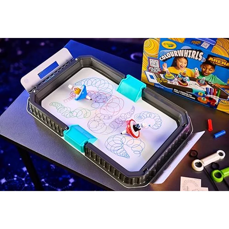 CRAYOLA ColourWhirls Challenge Arena, Kreiselspiel mit 4 bunten Kreiseln, für Familienspaß und kreative Wettbewerbe, ab 6 Jahren, 74-7697 – Bild 2