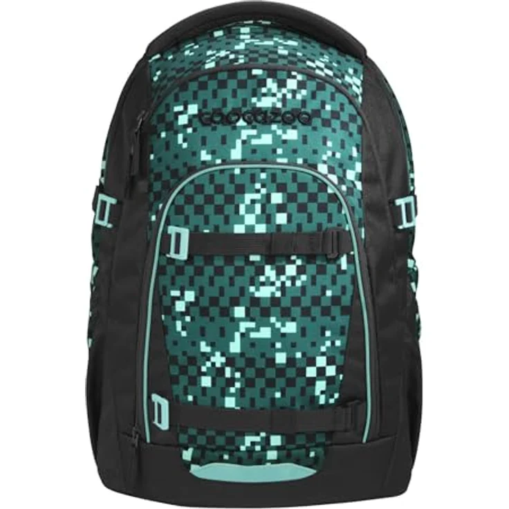coocazoo MATE Schulrucksack, Pixel Blox, Ergonomischer Rucksack mit Easy-Grow-System, 30 l, schwarz/grün – Bild 1