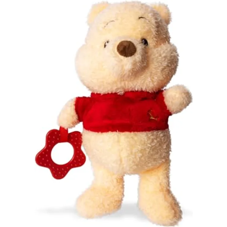 Simba Toys Disney Winnie Puuh Plüschfigur mit Beißhilfe, weiches Kuscheltier für Babys, rot