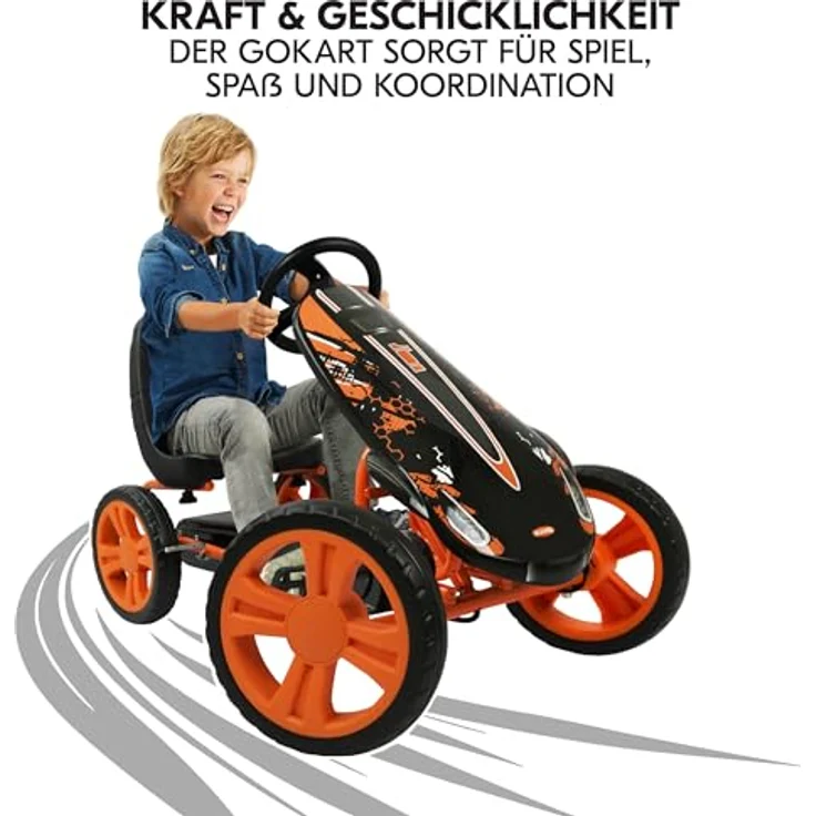 Hauck Gokart & Tretauto Speedster, verstellbarer Schalensitz für 4-8 Jahre, orange, max. 50 kg Belastbarkeit, große Räder für jedes Gelände – Bild 3
