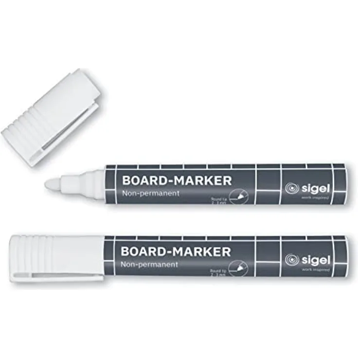 Sigel BA715 weißer Glasboard-/ Kreidemarker, schreibt sofort, abwischbar, Rundspitze 2-3 mm, 2 Stück
