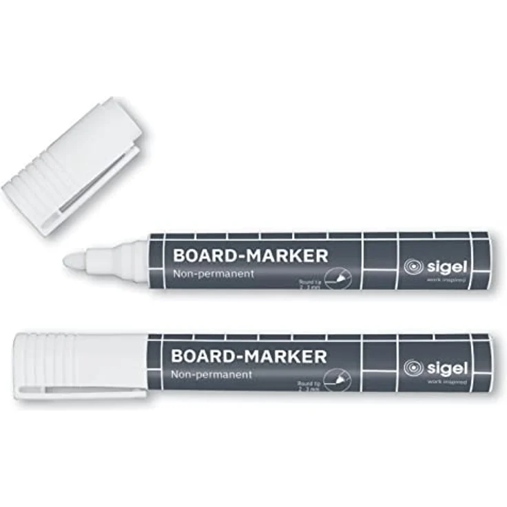 Sigel BA715 weißer Glasboard-/ Kreidemarker, schreibt sofort, abwischbar, Rundspitze 2-3 mm, 2 Stück – Bild 1