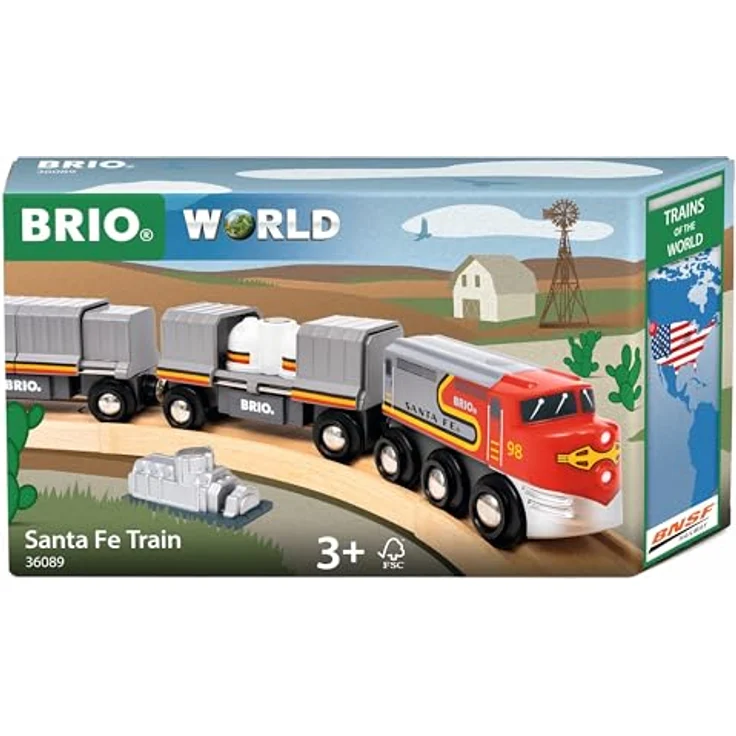 BRIO® Spielzeug-Eisenbahn BRIO® WORLD Santa Fe Zug, Holzspielzeug mit zwei Güterwaggons und FSC®-Zertifizierung – Bild 2