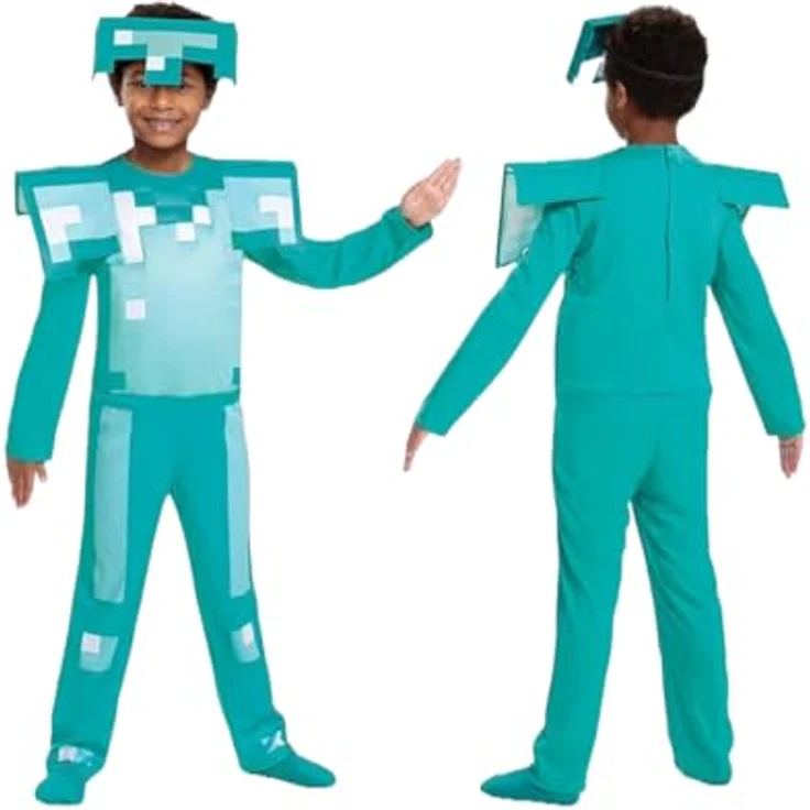 Minecraft Offizielles Kinderkostüm Diamant Rüstung, Karneval Kostüm, Größe S, Blau, inspiriert vom Spiel – Bild 1