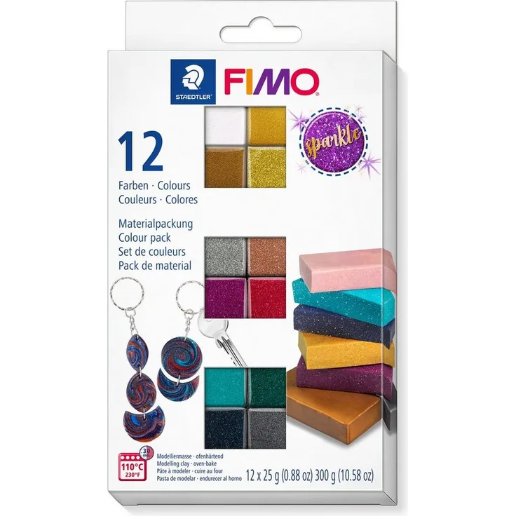 FIMO Modelliermasse soft materialpackung Effekt Sparkle, 12 x 25 g, mineralische Farbeffekte mit Glitterpartikeln