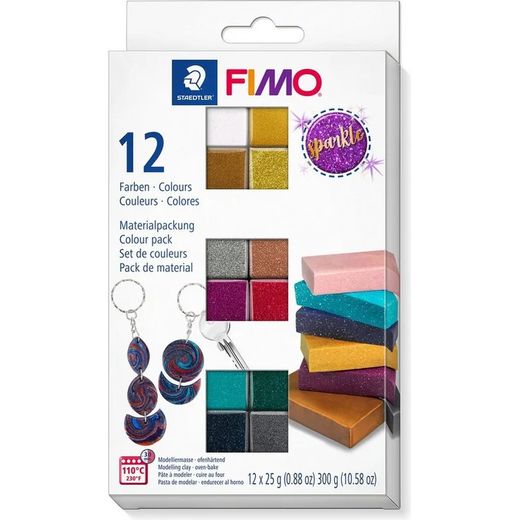 FIMO Modelliermasse soft materialpackung Effekt Sparkle, 12 x 25 g, mineralische Farbeffekte mit Glitterpartikeln – Bild 1