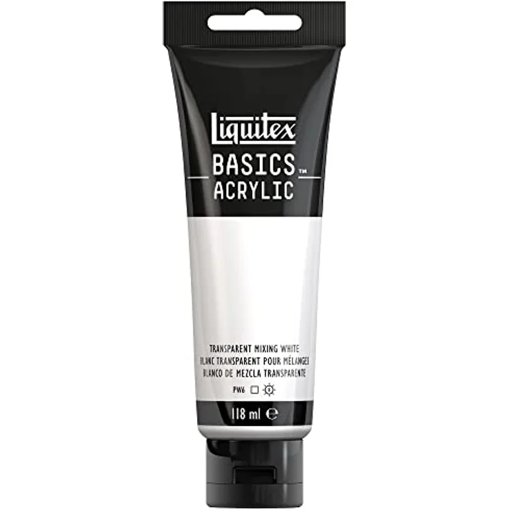 Liquitex Basics Acrylfarbe Mischweiß Transparent, 118ml Tube, lichtecht, mittlere Viskosität, seidenglänzend, monopigmentiert, Archivqualität – Bild 1