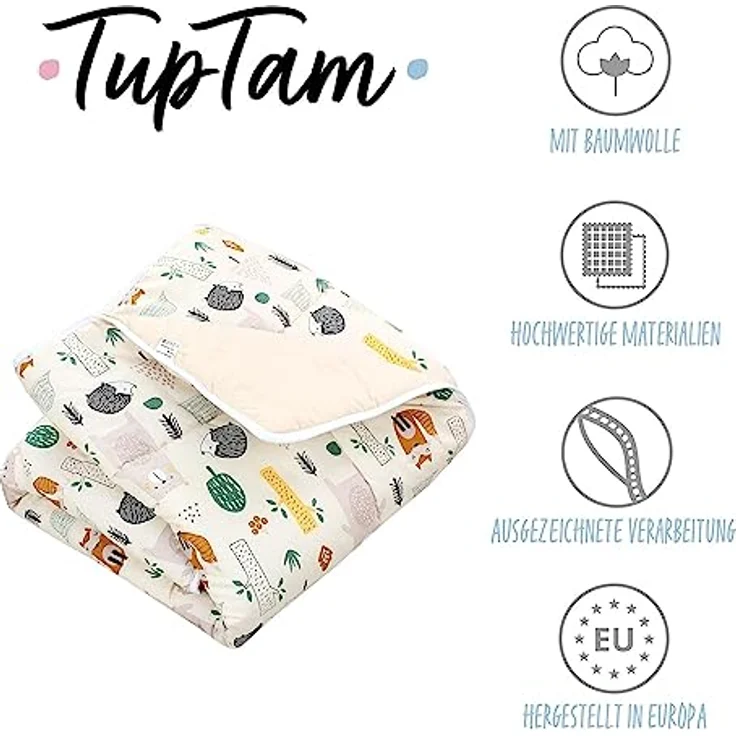 TupTam Krabbeldecke 120x120 cm, gepolsterte Spieldecke aus 100% Baumwolle, OEKO-TEX, weich & hautfreundlich, Farbe: Wald/Beige – Bild 2
