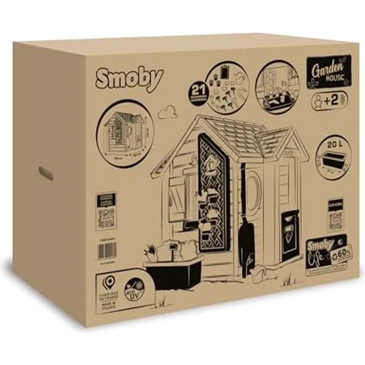 Smoby Life - Garten Spielhaus (128x132x135 cm), wetterfestes Outdoor-Kinderhaus aus 60% Recycling-Anteil mit Gärtnerzubehör für Kinder ab 2 Jahren – Bild 2