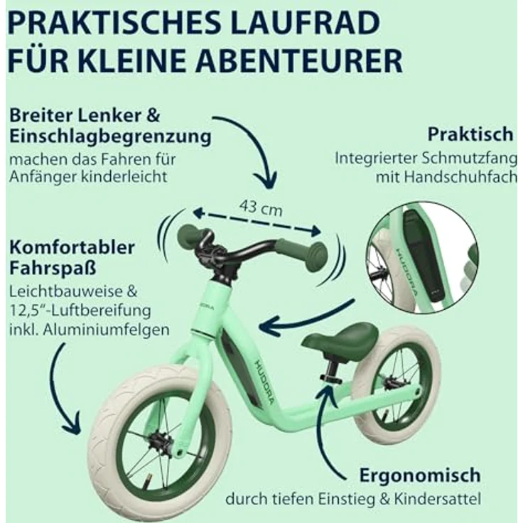 HUDORA Laufrad Explory - Hochwertiges Kinder Laufrad für Jungen & Mädchen von 90-110 cm - Balance Bike mit Verstellbarer Sattelhöhe & Luftreifen, in Blau – Bild 3