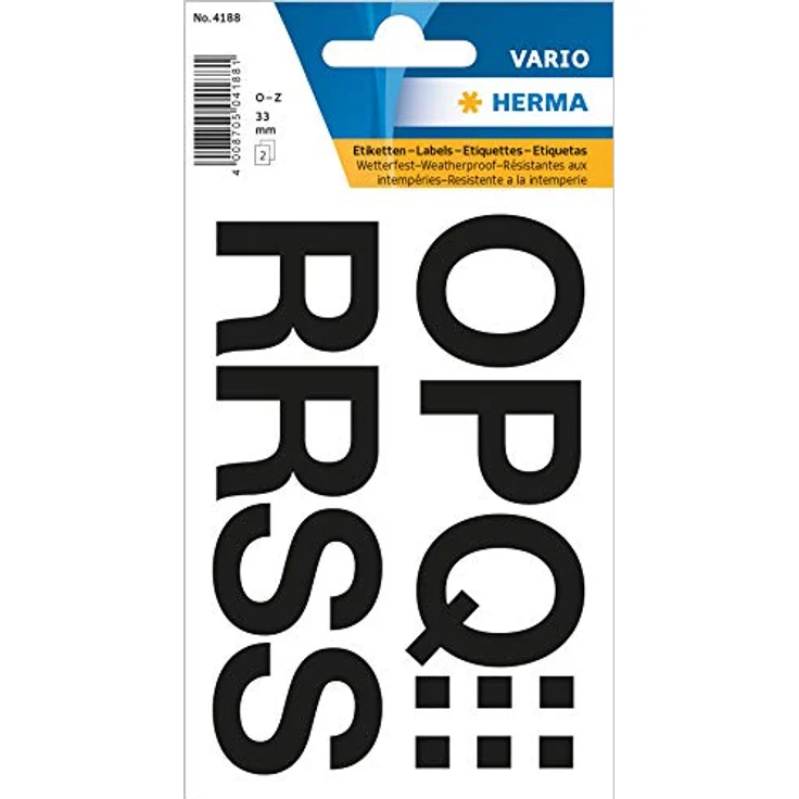 HERMA Klebebuchstaben 4188, selbstklebend, Buchstaben O-Z, schwarz, 33,0 x 33,0 mm, 10x 22 Etiketten – Bild 1