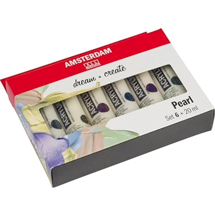 Amsterdam Standard Serie Acrylfarben Set, Perlfarben Set mit 6 glänzenden Perlglanzfarben, 6 x 20 ml Tuben – Bild 3