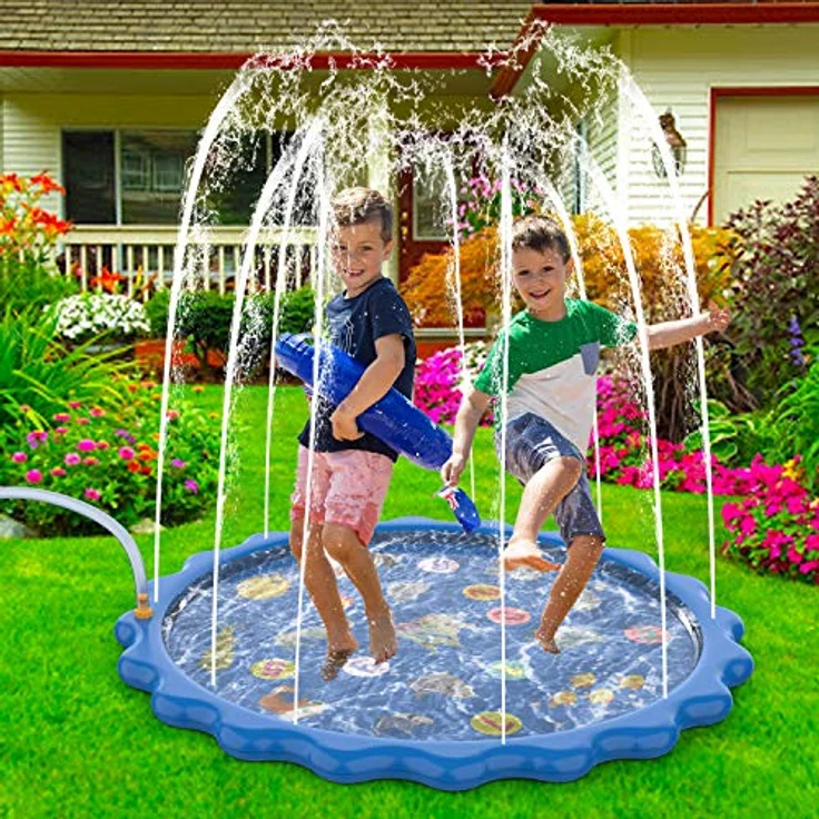 MOZOOSON Splash Pad Wasserspielzeug für Kinder und Hunde, 170CM Garten Sprinkler mit einstellbarer Wasserhöhe, rutschfest, buntes Meeresmotiv – Bild 2