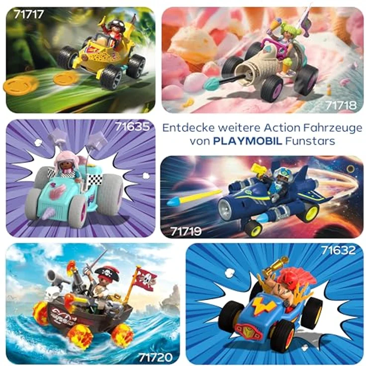 PLAYMOBIL Fun Stars Racing Ice Cream Cone, Spielzeugauto mit Rückzugmotor und Eis-Kanone, für Kinder ab 4 Jahren, Geschenkidee, 71717 – Bild 5