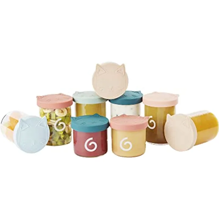 Babymoov Isy Bowls Set, 9-teiliges Babynahrungsbehälter Set aus Borosilikatglas, inkl. 6 x 250 ml und 3 x 120 ml, auslaufsicher mit Silikondichtungen, spülmaschinenfest