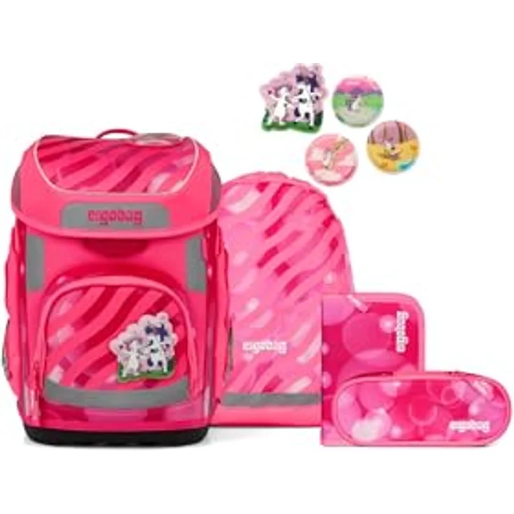ergobag cubo Set ergonomischer Schulranzen 5-teilig für 1. Klasse, inklusive Sportbeutel, gefülltem Federmäppchen und Schlampermäppchen, standfest und reflektierend, individuell gestaltbar – Bild 1