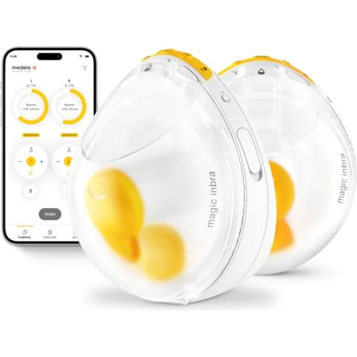 Medela Magic InBra Tragbare Doppel-Milchpumpe, FluidFeel-Technologie, App-Konnektivität, Sensorsteuerung, Ultraleicht (200g), Leise, Krankenhausqualität