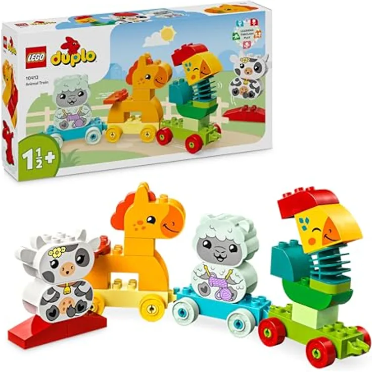 LEGO DUPLO Tierzug, Zug-Spielzeug mit Rädern, kreative Tierfiguren zum Bauen und Umbauen, Lernspielzeug für Kleinkinder, Geburtstagsgeschenk für Tiere liebenden Mädchen und Jungen ab 1 ½ Jahren 10412