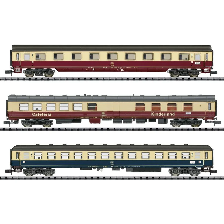 MiniTrix T18274 Schnellzugwagen-Set FD 1922 Berchtesgadener Land, 3 verschiedene Wagen der Deutschen Bundesbahn (DB), Betriebszustand 1989