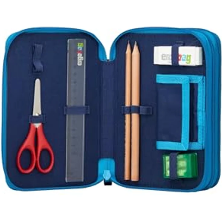 ergobag Maxi Mäppchen Set 40-Teilig, Lyra Bunt- und Filzstifte, Kleingeld Fach, Lineal, Schere VerfolgBärjagd - Dunkelblau – Bild 3