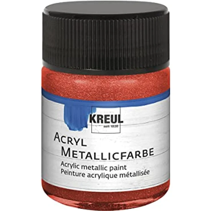 KREUL 77573 Acryl Metallicfarbe, 50 ml, metallic rot, cremig deckend, schnelltrocknend, wasserfest auf Wasserbasis – Bild 1