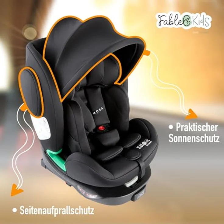 FableKids NORA Autokindersitz 360° drehbar mit Isofix, für 40-150 cm, ab Geburt bis ca. 12 Jahre, schwarz – Bild 4