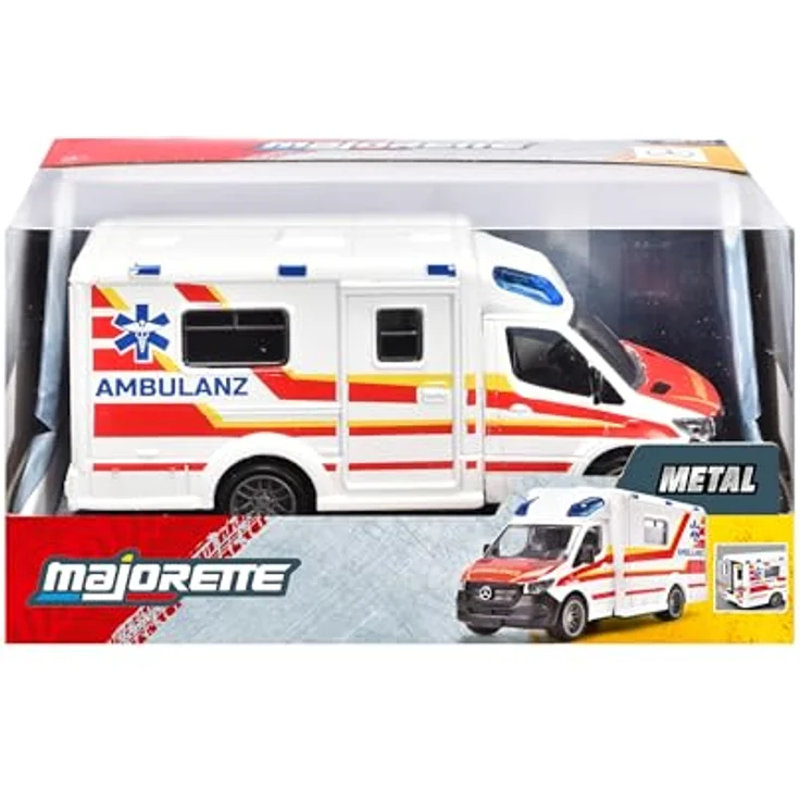 majORETTE Mercedes-Benz Sprinter Ambulanz, Spielzeug-Krankenwagen mit Gummireifen, metallene Karosserie, für Kinder ab 3 Jahren, 15 cm – Bild 7