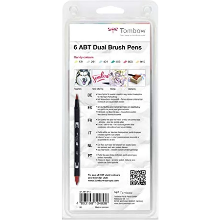 Tombow ABT Dual Brush Pen Candy Colours 6St, bunt - Flexibel und präzise, perfekt für Handlettering und Aquarell – Bild 3