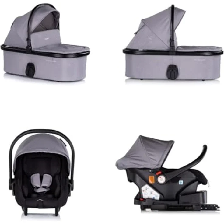 Chipolino Kombikinderwagen 3 in 1 Marbella grau, Fußabdeckung Einlage i-Size Babyschale – Bild 5