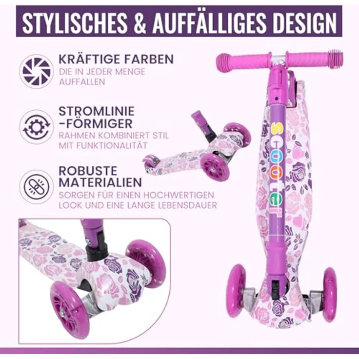 Europebazar Habib Metall-Roller 3-Rad mit LED Licht, klappbar, verstärkter Metall-Unterboden, bis 50kg, pink – Bild 7