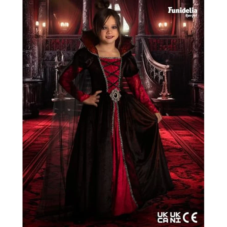 Funidelia Deluxe Vampirin Kostüm für Mädchen, Granatfarbenes Kleid für Karneval, Halloween und Partys, Größe 7-9 Jahre – Bild 3